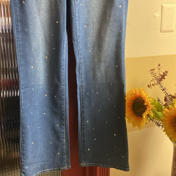 Nicole Miller Sparkling Crystal Stretch High Rise Boot Cut Jeans New With Tags - Picture 4 of 16